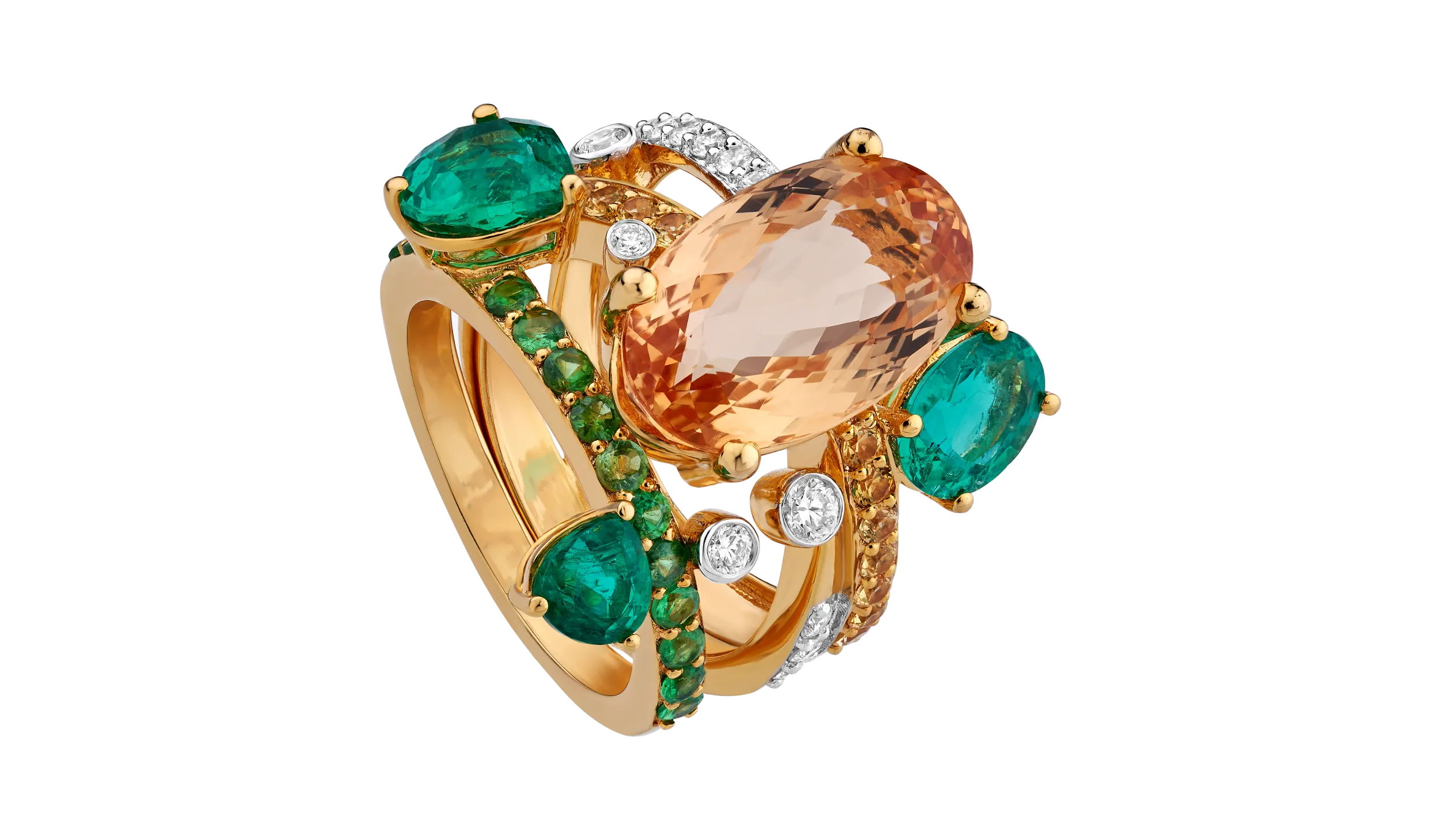 RING SET WITH IMPERIAL TOPAZ, EMERALDS, TSAVORITES, YELLOW SAPPHIRES AND DIAMONDS.
